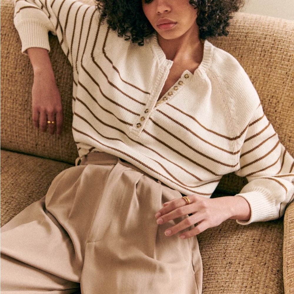 Leontine Sézane jumper - Striped White and Brown Sweater